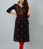 Nishabd women rayon embroidery straight 3/4 sleeves round neck calf kurta