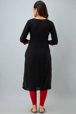 Nishabd women rayon embroidery straight 3/4 sleeves round neck calf kurta 4