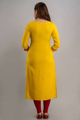 Nishabd women rayon embroidery straight 3/4 sleeves round neck calf kurta 4