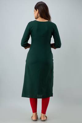 Nishabd women rayon embroidery straight 3/4 sleeves round neck calf kurta 4