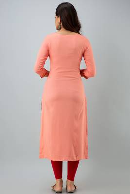 Nishabd women rayon embroidery straight 3/4 sleeves round neck calf kurta 4