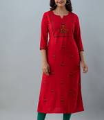 Nishabd women rayon embroidery straight 3/4 sleeves round neck calf kurta