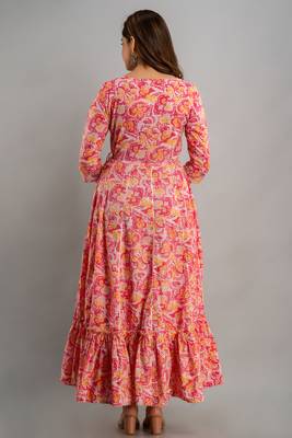 Nishabd women embroidered cotton flared 3/4 sleeves ankle length dress 4
