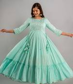 Nishabd women embroidered viscose rayon round neck 3/4 sleeves ankle flared kurta