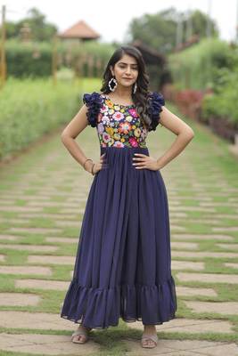 Blue Colour Georgette Fabric Stitched Gown 1