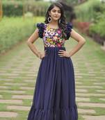 Blue Colour Georgette Fabric Stitched Gown