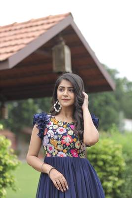 Blue Colour Georgette Fabric Stitched Gown 2