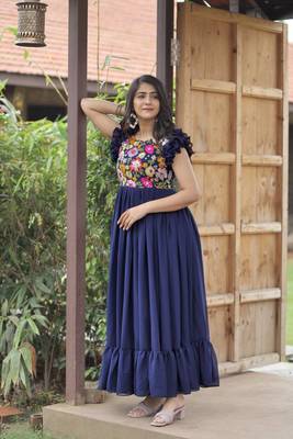 Blue Colour Georgette Fabric Stitched Gown 3