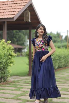 Blue Colour Georgette Fabric Stitched Gown 4