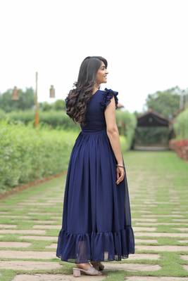 Blue Colour Georgette Fabric Stitched Gown 5