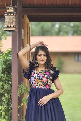Blue Colour Georgette Fabric Stitched Gown 6