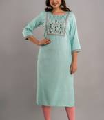 Nishabd women embroidered viscose rayon round neck 3/4 sleeves calf length straight kurta