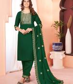 Designer collection green color viscose fabric  zari work heavy embroidery kurta set with dupatta