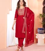 Designer collection maroon color viscose fabric zari  embroidery work kurta set with dupatta