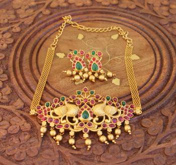 Matte finish peacock necklace set 1