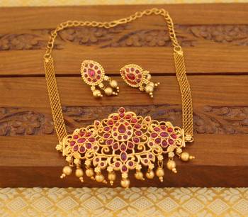Matte finish kempu necklace set 1