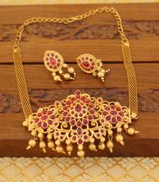 Matte finish kempu necklace set