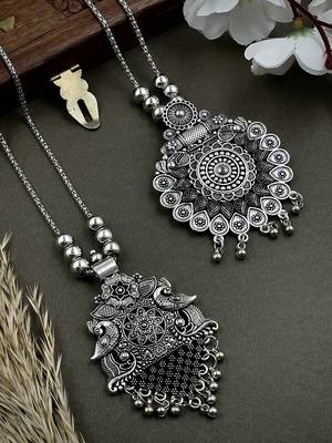 Oxidised silver chain pendant (combo of 2) 1