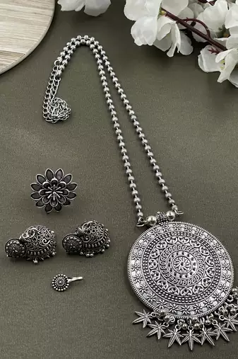 Oxidised silver chain pendant combo