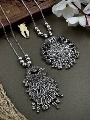 Oxidised silver chain pendant (combo of 2) 1