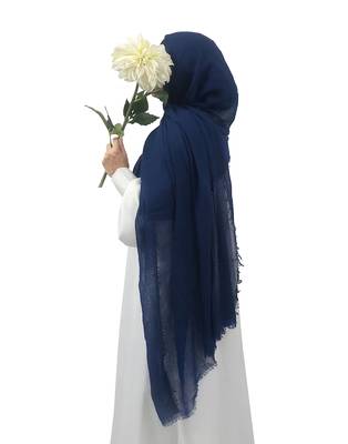 Ana navy blue cotton crinkle hijab - soft and breathable scarf for casual ethnic wear 1