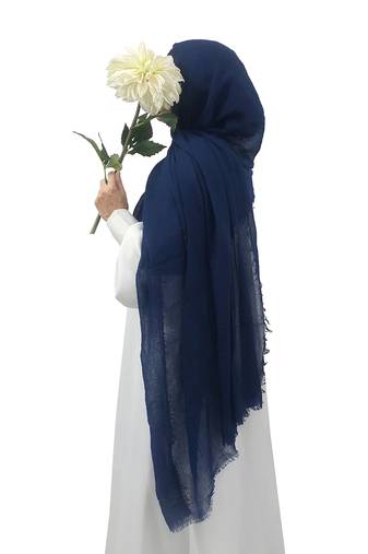 Ana navy blue cotton crinkle hijab - soft and breathable scarf for casual ethnic wear