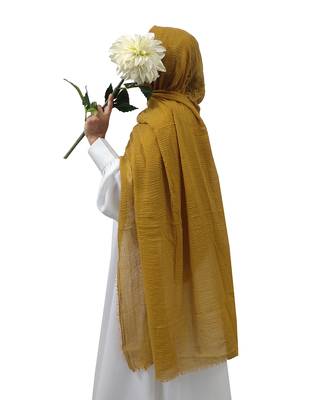 Ana mustard cotton crinkle hijab - lightweight and versatile scarf for sophisticated modesty 1