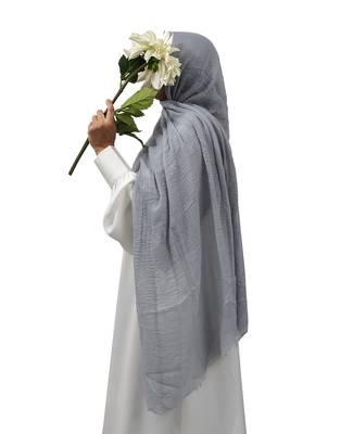 Ana light grey cotton crinkle hijab - chic, soft, and breathable scarf for versatile styling 1