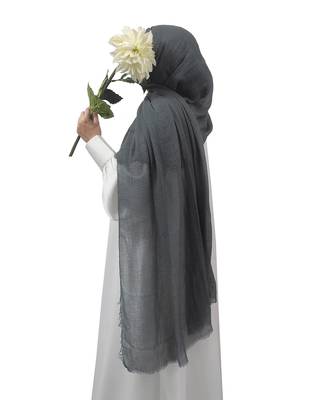 Ana grey cotton crinkle hijab - elegant soft scarf with extensive coverage for modest fashion 1