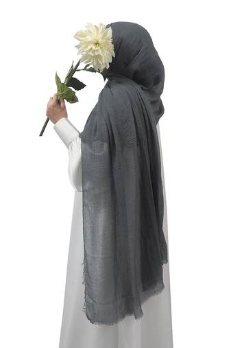 Ana grey cotton crinkle hijab - elegant soft scarf with extensive coverage for modest fashion