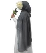 Ana grey cotton crinkle hijab - elegant soft scarf with extensive coverage for modest fashion