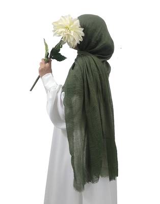 Ana olive green cotton crinkle hijab - nature-inspired soft scarf for versatile modest wear 1