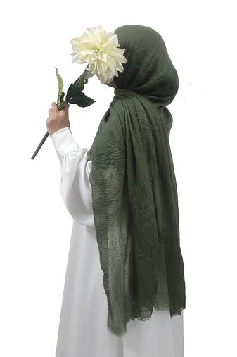 Ana olive green cotton crinkle hijab - nature-inspired soft scarf for versatile modest wear