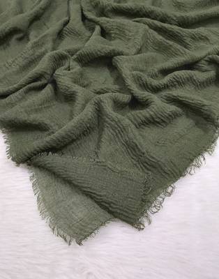 Ana olive green cotton crinkle hijab - nature-inspired soft scarf for versatile modest wear 2