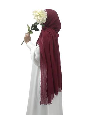 Ana maroon cotton crinkle hijab - luxuriously soft and wide coverage scarf for diverse styling 1