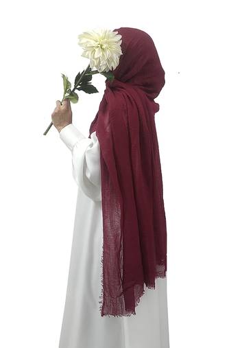 Ana maroon cotton crinkle hijab - luxuriously soft and wide coverage scarf for diverse styling