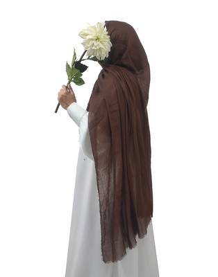 Ana chocolate brown cotton crinkle hijab - luxurious softness in a rich, full-coverage scarf 1