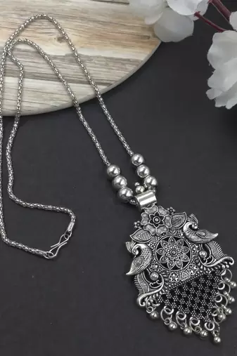 Oxidised silver chain pendant (combo of 2)