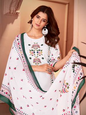 Traditional green color rayon fabric printed and mirror work kurta plazzo and dupatta set 5