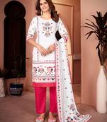 Traditional pink color rayon fabric printed and mirror work kurta plazzo and dupatta set