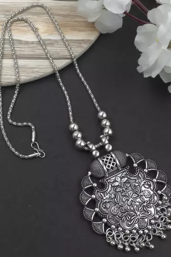 Oxidised silver chain pendant (combo of 2)