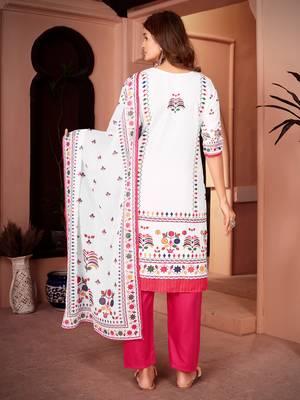 Traditional pink color rayon fabric printed and mirror work kurta plazzo and dupatta set 4
