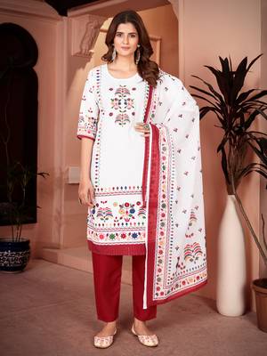 Traditional maroon color rayon fabric printed and mirror work kurta plazzo and dupatta set 1
