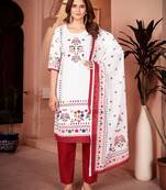 Traditional maroon color rayon fabric printed and mirror work kurta plazzo and dupatta set