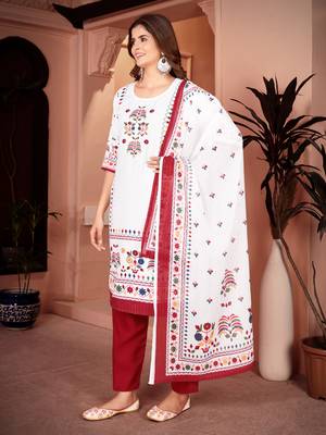 Traditional maroon color rayon fabric printed and mirror work kurta plazzo and dupatta set 2