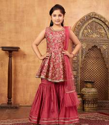 Aarika Set Kurti Sharara Per Bambine In Cotone Arancione, Abito Tradizionale Indiano Con Ricami, Completo Da Festa Per Ragazze