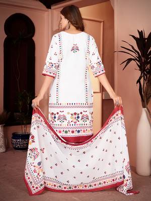 Traditional maroon color rayon fabric printed and mirror work kurta plazzo and dupatta set 4