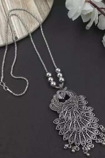 Oxidised silver chain pendant (combo of 2)