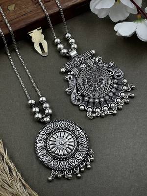Oxidised silver chain pendant (combo of 2) 1