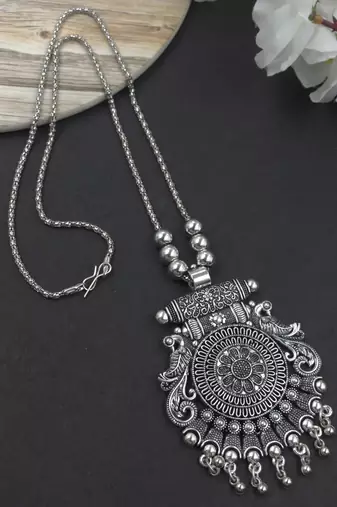 Oxidised silver chain pendant (combo of 2)